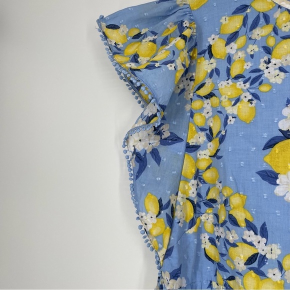 Ann Taylor Tall Ruffle Sleeve Lemon Dotted Swiss Blue Midi Dress Summer 22 Sz M - Picture 6 of 14